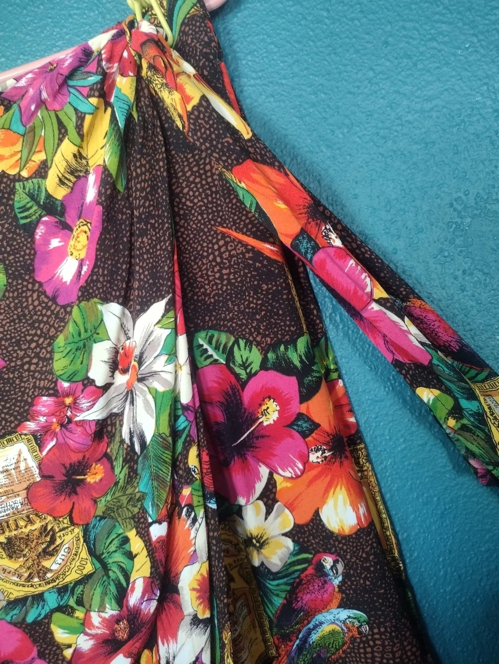 Vintage Carole Little Petites Floral Tropical Wrap Skirt Cover-Up Brown Multi